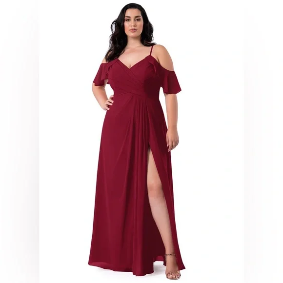 Azazie Dresses Nwt Azazie Dakota Dress Burgundy Cold Shoulder Wedding Bridesmaid Prom Poshmark